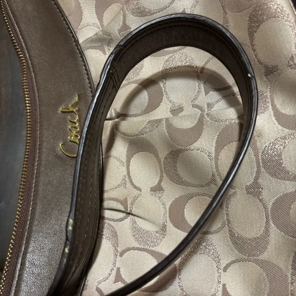 COACH Khaki Ashley Signature Print Hobo Shoulder Bag with Mahogany Accents Strap - Picture 6 of 13